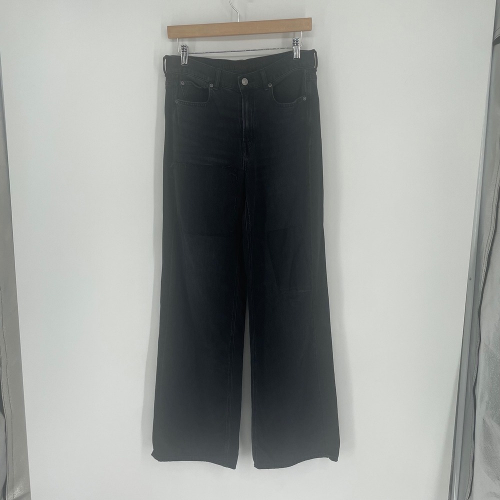 American Eagle‎ Skater Jean Black Patchwork Wide Leg High Rise Baggy size 4 Long